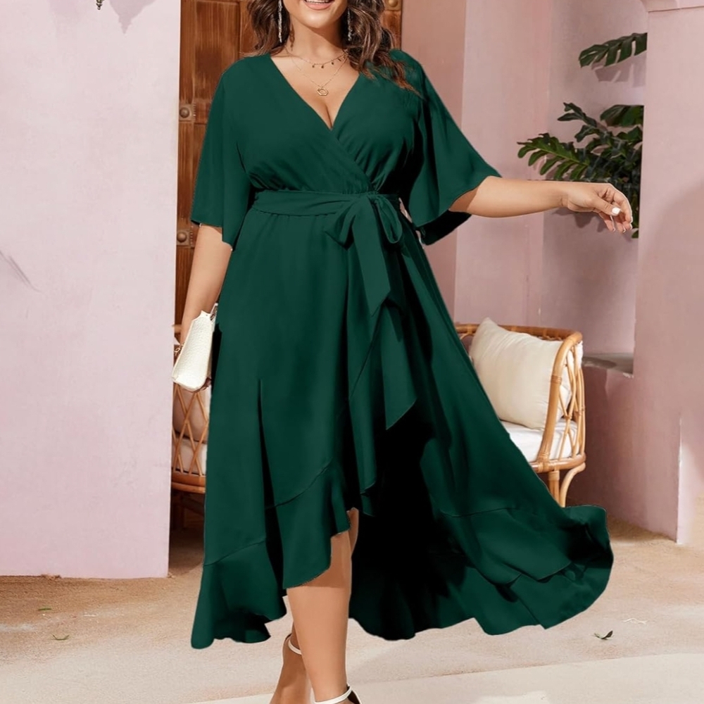 Elegant Green Wrap Dress